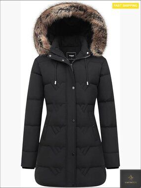 Long Insulated Parka with Detachable Hood Waterproof Windproof Winter Coat